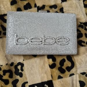 Bebe Silver Rhinestone Clutch
